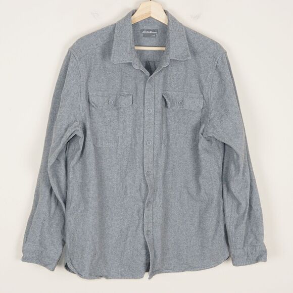 Eddie Bauer Other - Eddie Bauer Gray 2 Pocket Flannel Long Sleeve Button Shirt Mens Sz L